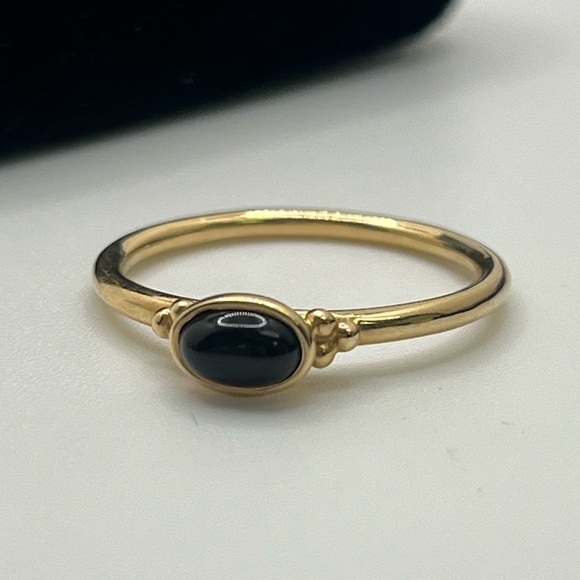 PANDORA 14K Yellow Gold Onyx Cabochon Pod Ring - Picture 1 of 6